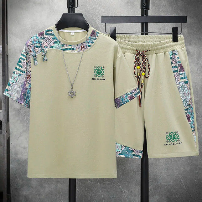 Pantaloncini a maniche corte traspiranti comodi e traspiranti con stampa di nuova tendenza estiva Set da due pezzi sportivo allentato casual da uomo taglie forti platinumshop
