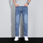 Men's Ice Silk Denim Cargo Pants Summer New Thin Business Casual Jeans Outdoor Y2K All Match Slim Fit Straight Elastic Jean Male