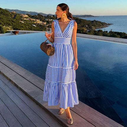 2025 Flaxmaker Nuove donne Costumi da bagno Bowknot A righe Costume intero con scollo a V Costume da bagno Costume da bagno estivo Beachwear Body platinumshop