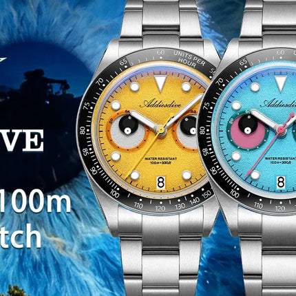 ADDIESDIVE Luxury Men's Watch AD2557 VK64 Quartz Chronograph 40mm Ceramic Bezel BGW9 Luminous 100M Waterproof Fashion Watch