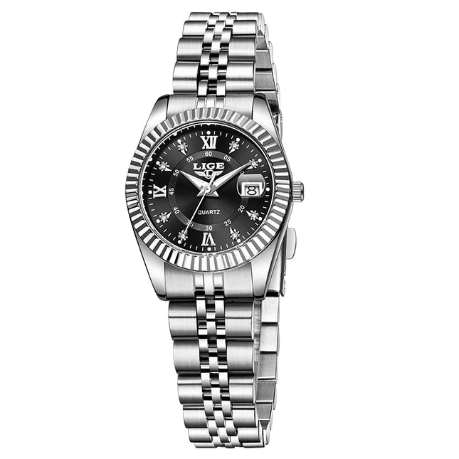 Orologio da Polso LIGE di Lusso con Strass per Donna, Cinturino in Acciaio Inossidabile, Movimento al Quarzo, Regalo, Reloj Mujer platinumshop