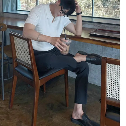 Men's Slim Fit Solid Color Stretchy Polo Shirt Sexy Fashion Trendy Cotton Casual Top Comfortable Elastic Summer Clothes
