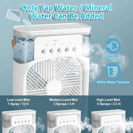 Nuovo Ventilatore 3 in 1 con Condizionatore d'Aria, Mini Raffrescatore Domestico, Luce Notturna LED, Umidificatore Portatile, Ventilatore Regolabile per Ufficio e Casa