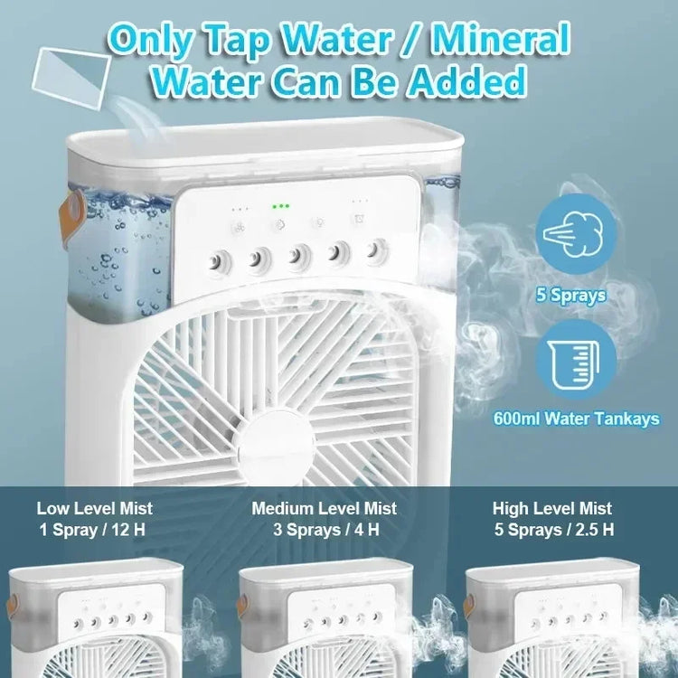 Nuovo Ventilatore 3 in 1 con Condizionatore d'Aria, Mini Raffrescatore Domestico, Luce Notturna LED, Umidificatore Portatile, Ventilatore Regolabile per Ufficio e Casa