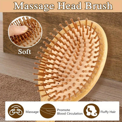 Natural Bamboo Paddle Comb Air Cushion Comb Scalp Massage Anti-Static Tangle Free Comb, Special for Real Hair Wigs