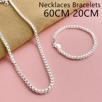 Andara Set di collana e bracciale a catena quadrata in argento sterling 925 da 4 mm per gioielli da festa per uomini e donne platinumshop