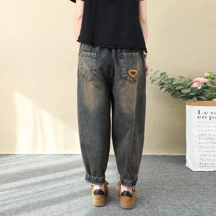 Jeans Ricamati Artistici Retrò da Donna, Nuovi Pantaloni Casual in Denim Elasticizzato a Vita Alta, Collezione Primavera Autunno 2026
