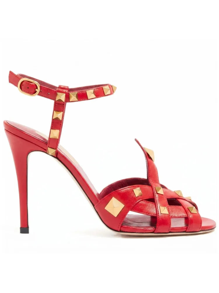 Sandali da donna con tacco alto e punta tonda, con rivetti e design a bocca di pesce, estivi 2026, alla moda, per feste, taglie forti platinumshop