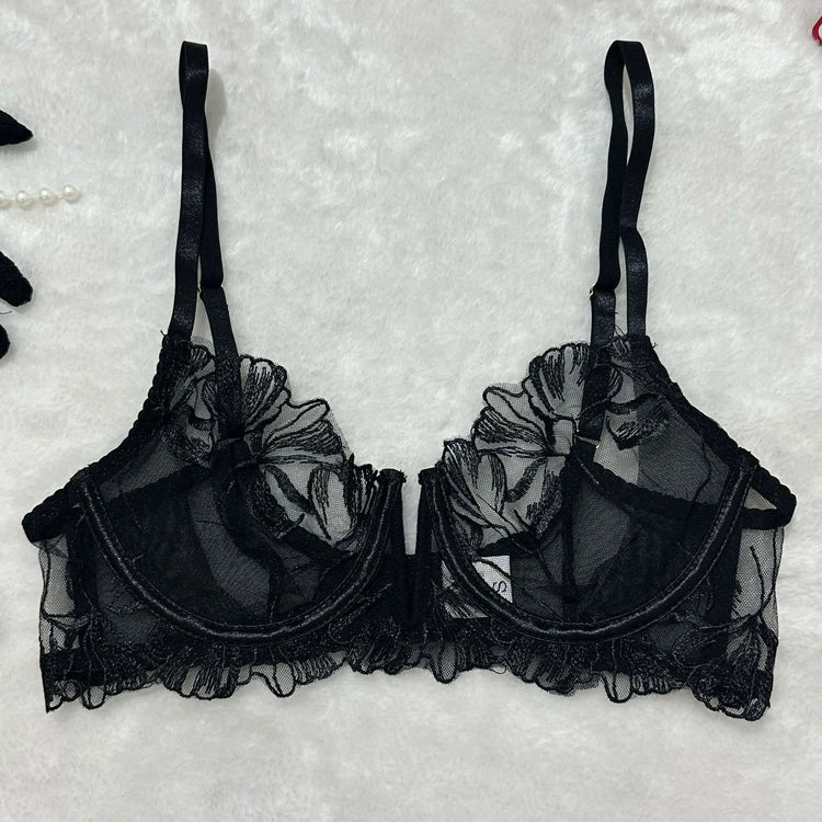 Red Lace Embroidery Bra Set 5-Piece Lingerie Comfortable Push Up Underwear