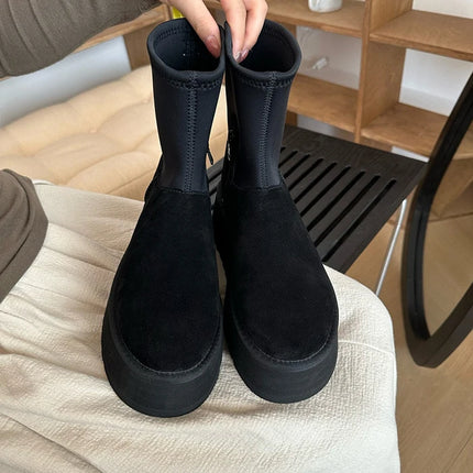 2026 New Winter Warm Wool Dipu Platform Thick Sole Height Increase Genuine Leather And Fur Snow Boots For Women