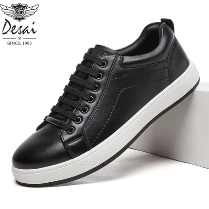 Desai Men's 2026 Autumn Lace‑up Leather Shoes Low Top Casual Skate Sneakers Wear‑resistant Sole For Business Daily Wear