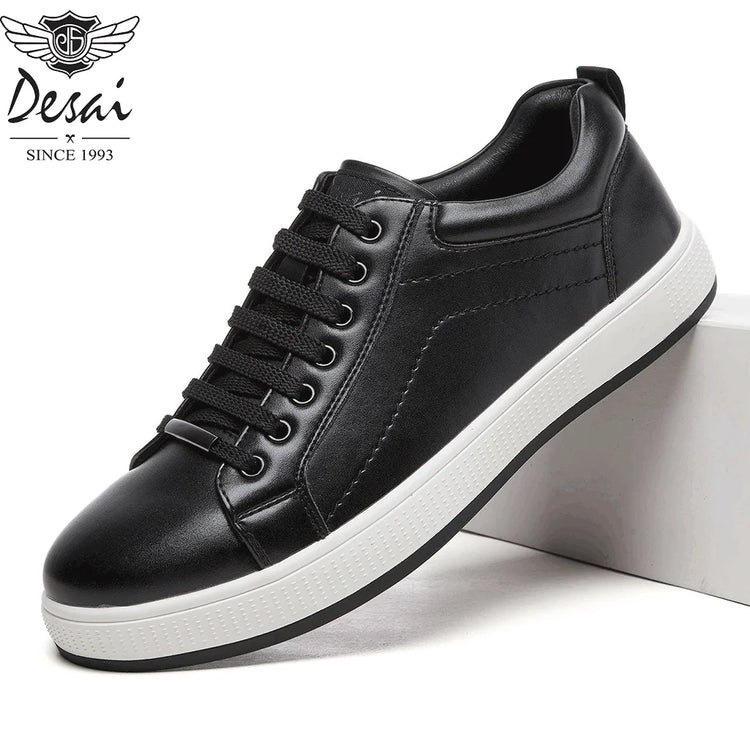 Desai Men's 2026 Autumn Lace‑up Leather Shoes Low Top Casual Skate Sneakers Wear‑resistant Sole For Business Daily Wear