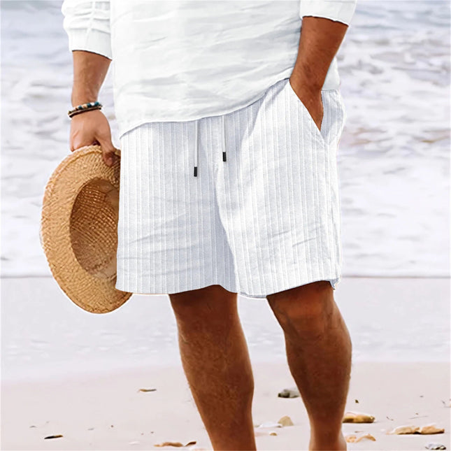 Pantaloncini comodi leggeri casual legati multitasche a righe tinta unita stile spiaggia hawaiano da uomo di nuova moda estiva platinumshop