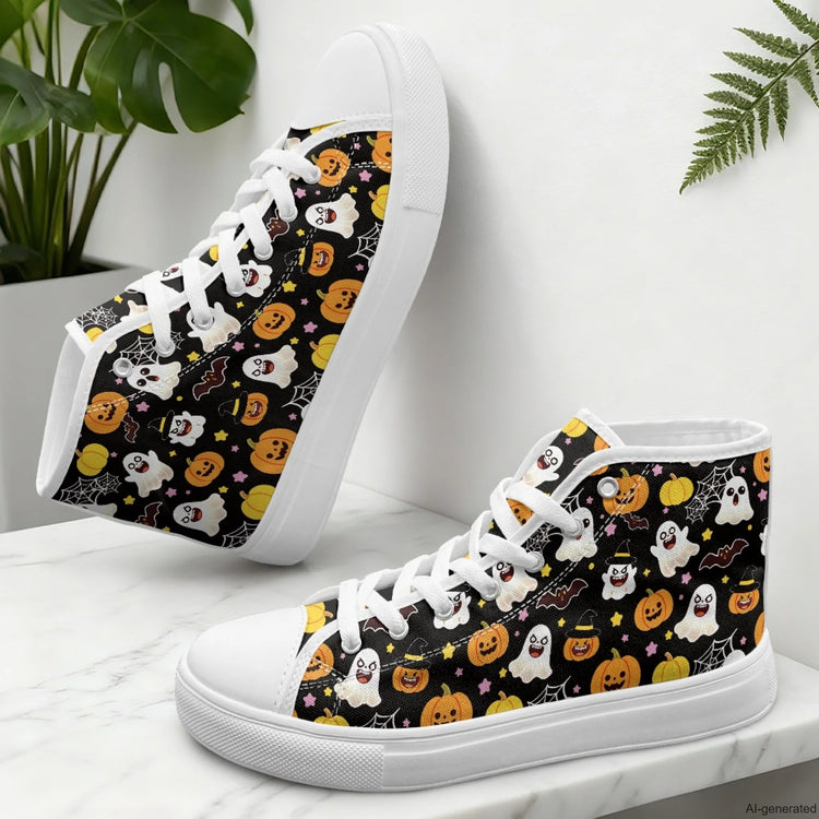 XIXIRIMIDO Red Canvas Sneakers Men New Canvas Sneakers Halloween Shoes Woman Comfortable High-Top Canvas Shoes Skull Pattern