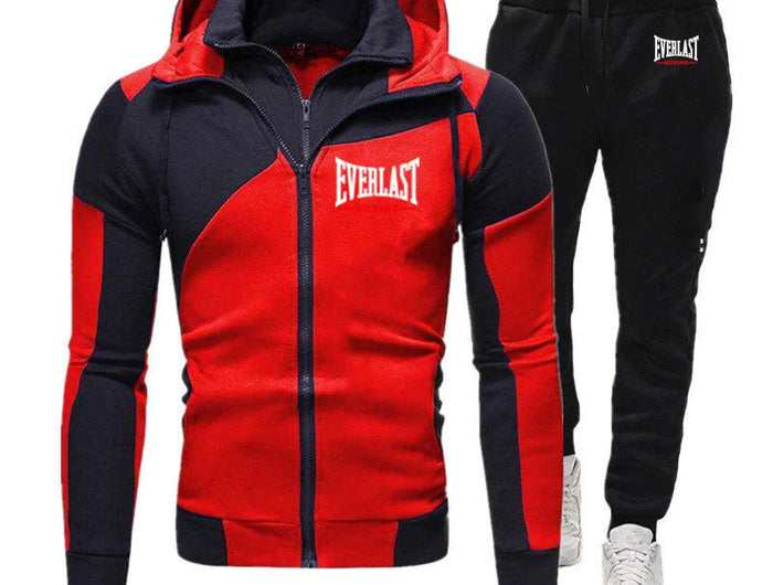 Everlast 2025 Spring Autumn Popular Comfortable Sports Sets Men's Cardigan Zipper Splicing Hoodies+Casual Sweatpants Suit PlatiNum