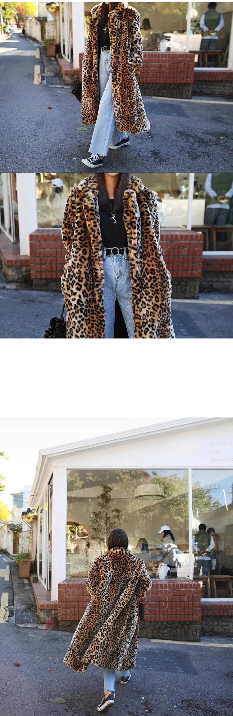 ZADORIN Winter Long Fluffy Leopard Print Jacket Women Lapel Warm Faux Fur Coat Women Korean Fashion Loose Fur Jacket Outerwears