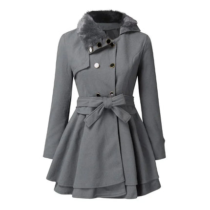 Women's Autumn Winter Slim Long Wool Sherpa Coats Double Breasted Padded Blends Jackets Solid Cashmere Coat England Style Trench