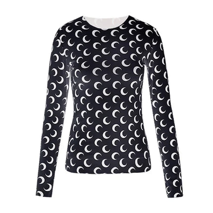Nuova Maglietta Donna in Rete Stampata, Moda Primavera-Autunno, Casual a Maniche Lunghe, Protezione Solare, Strato Interno in Seta Ghiacciata