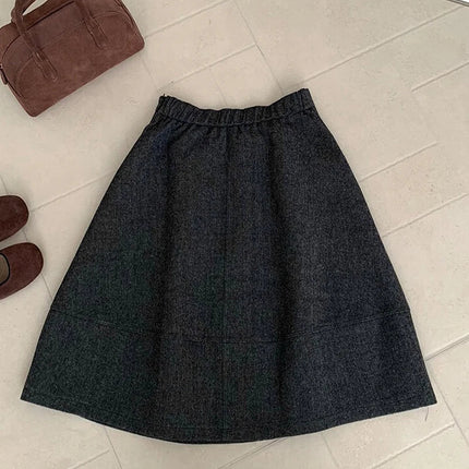 Vintage Woolen Midi Skirt Women Harajuku Streetwear High Waist Skirts Autumn Winter Ladies Korean Casual Design A Line Faldas PlatiNum