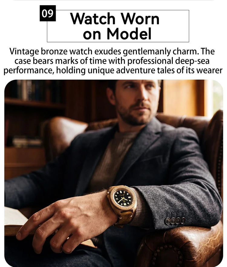 ADDIESDIVE Mens Automatic Mechanical Dive Watch Japan 8215 Movement Bronze Case Sapphire Crystal 200M Waterproof Ceramic Bezel