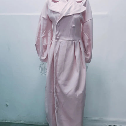 European American Retro Court Style Wool Coat, Long Length with Big Lapel & Lantern Sleeves, New Autumn Winter Outerwear