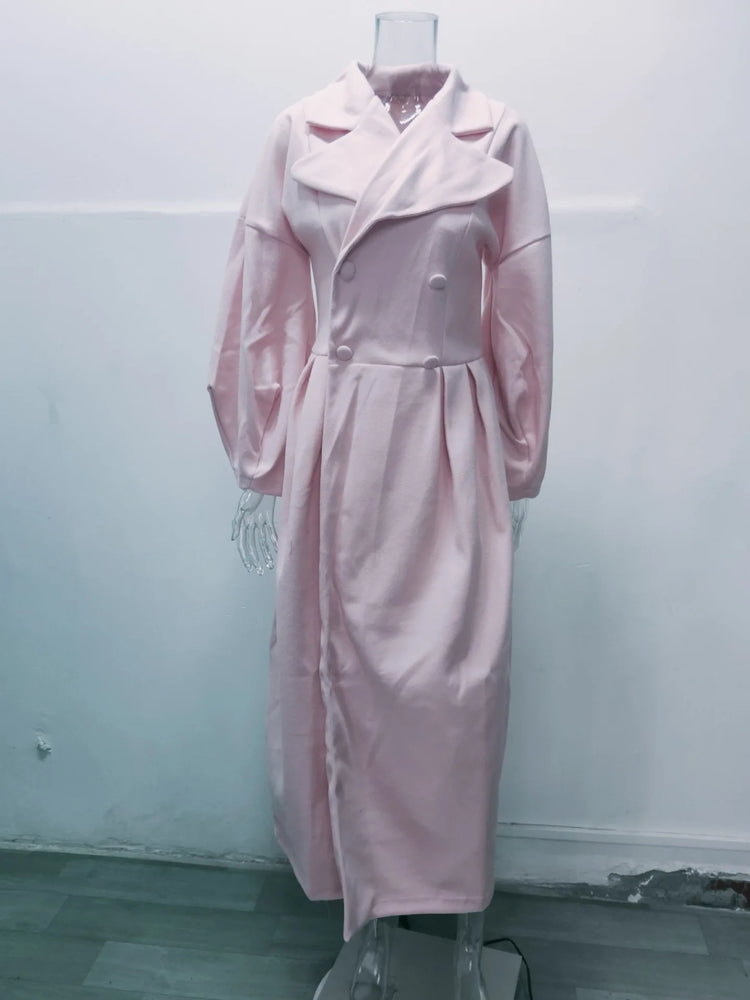 European American Retro Court Style Wool Coat, Long Length with Big Lapel & Lantern Sleeves, New Autumn Winter Outerwear