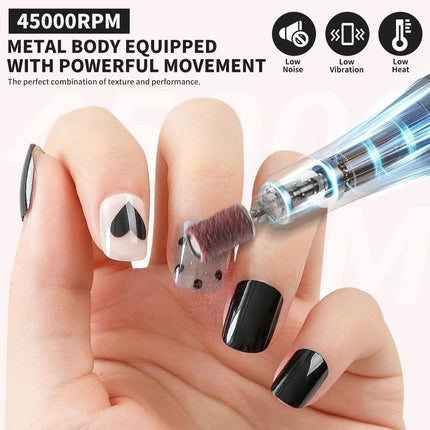 Electric Nail Drill - 45000RPM Portable Nail Drill-Rechargeable Nail E-File Kit With 6 Bits & Base-LED Screen-Ultra-Silent
