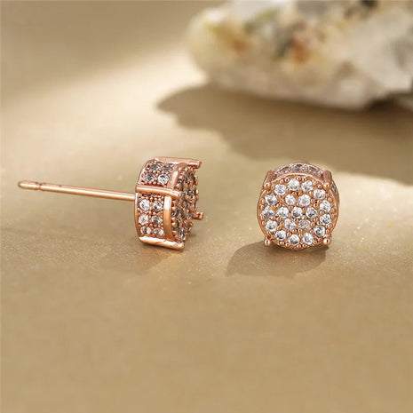 Female Austrian Crystal Round Earring White Gold Yellow Gold Color White Zircon Hip Hop Wedding Stud Earrings For Women Jewelry PlatiNum