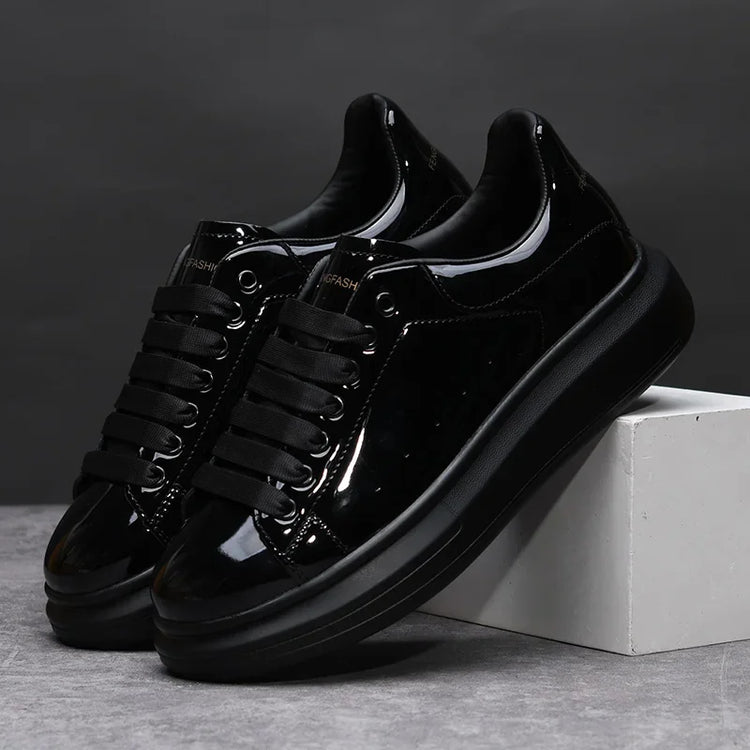 Brand Men's Shoes Black Glossy Casual Men Shoes White Fashion Couple Sneakers Man Shoes for Men