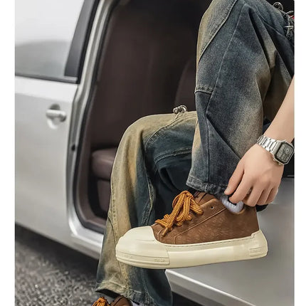 Toe Thick Sole Platform Men Sneakers Lace Up Patchwork Fashion New Trend Casual Trainer Shoes Thick Bottomed All Season