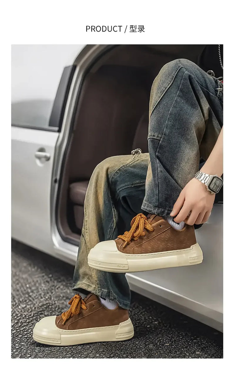 Toe Thick Sole Platform Men Sneakers Lace Up Patchwork Fashion New Trend Casual Trainer Shoes Thick Bottomed All Season
