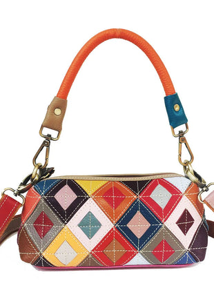 Borsa da Donna alla Moda, Borsa per Telefono in Vera Pelle Colorata con Motivo a Quadri, Borsa a Spalla e Tracolla