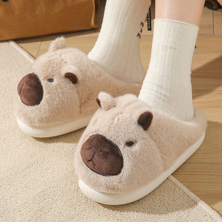 Cute Capybara Cotton Slippers Women Autumn Winter Indoor Soft Sole Warm Fur Slides Woman Comfort Non Slip Home Slippers Female