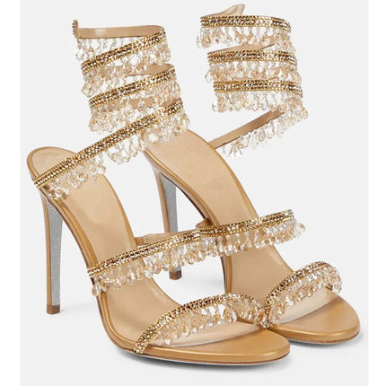 Sandali Crystal Wrap da Donna Estivi 2026, Scarpe da Sposa con Tacco Alto, Scarpe da Festa, Sandali con Cinturino alla Caviglia, Scarpe Designer con Tacco a Spillo