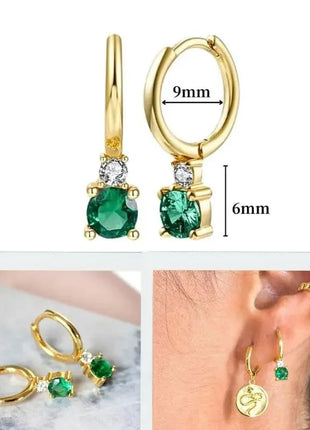 925 Sterling Silver Needle Green Zircon Gold Earrings Heart Hoop Earrings for Women Delicate Stud Earrings Luxury Jewelry Gifts PlatiNum