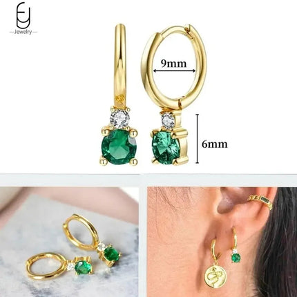 925 Sterling Silver Needle Green Zircon Gold Earrings Heart Hoop Earrings for Women Delicate Stud Earrings Luxury Jewelry Gifts PlatiNum