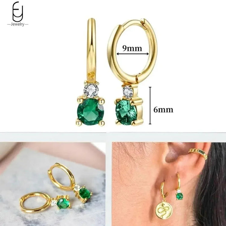 925 Sterling Silver Needle Green Zircon Gold Earrings Heart Hoop Earrings for Women Delicate Stud Earrings Luxury Jewelry Gifts PlatiNum