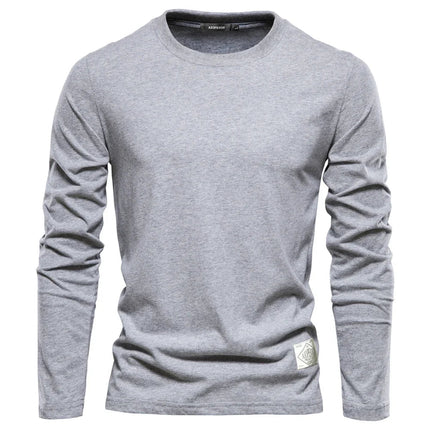 100% Cotton Long Sleeve T shirt For Men Solid Spring Casual Mens T-shirts High Quality Male Tops Classic Clothes Men's T-shirts PlatiNum