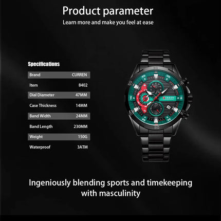 CURREN 8402 Orologio da uomo in acciaio inossidabile Moda creativa Quadrante luminoso con cronografo Orologio da uomo di lusso per il tempo libero reloj hombre platinumshop