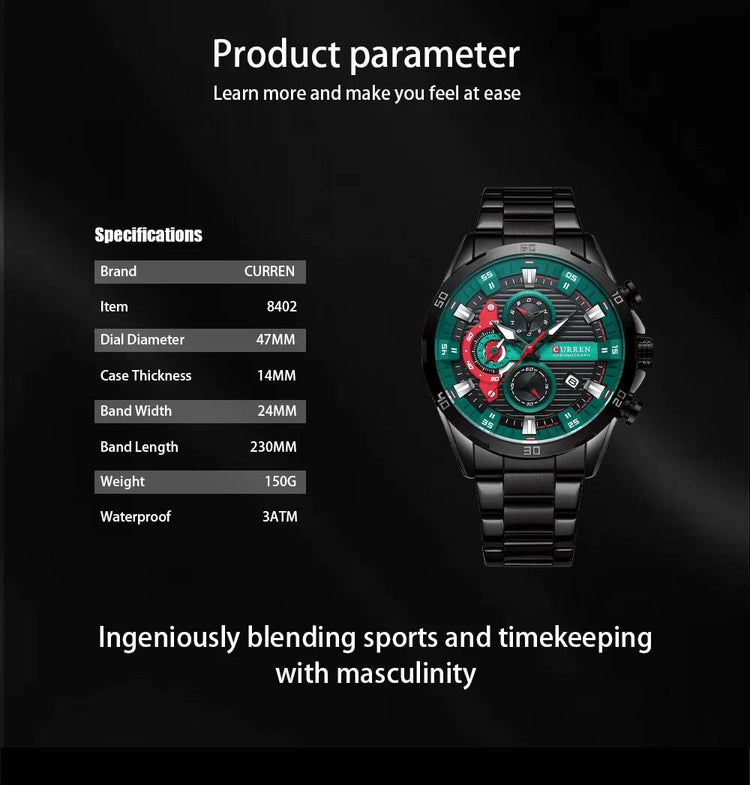 CURREN 8402 Orologio da uomo in acciaio inossidabile Moda creativa Quadrante luminoso con cronografo Orologio da uomo di lusso per il tempo libero reloj hombre platinumshop