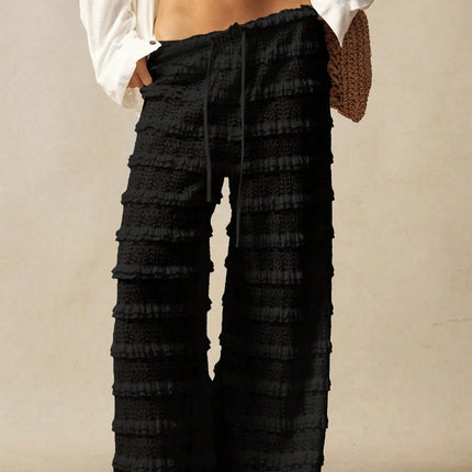 Pantaloni Estivi 2026 Casual Larghi a Gamba Larga in Maglia Tinta Unita da Donna per Vacanze e Spiaggia Stile Semplice Trasparenti platinumshop