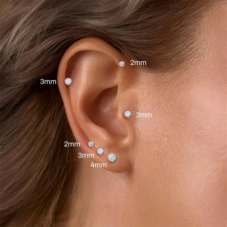 BOAKO 925 Sterling Silver Moissanite 2/3/4mm Round  For Woman 1 Piece geometric Piercing Earrings Party Wedding Fine Jewelry PlatiNum