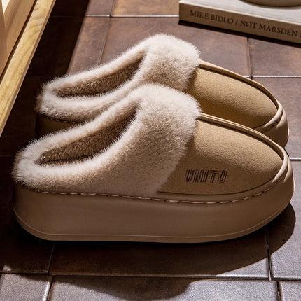 Comwarm Winter Furry Women's Slippers Anti-slip Indoor Slides Thick Sole Cotton Slides Fuzzy Cozy Warm Outdoor Women's Slippers