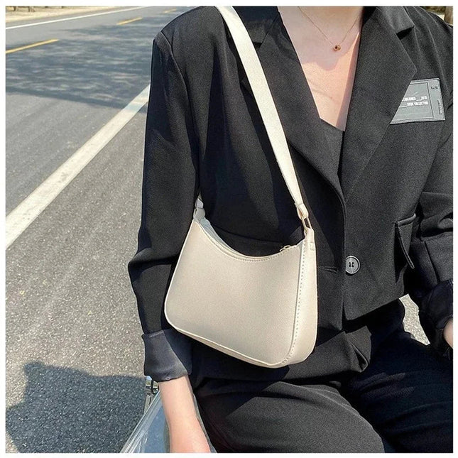 New Women's Fashion Handbags Retro Solid Color PU Leather Shoulder Underarm Bag Casual Women Hobos Handbags sac à main femme PlatiNum