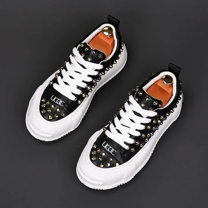 Luxury Designer Men's Punk Rivet Thick Bottom Lace Up Shoes Causal Flats Moccasins Male Rock Hip-hop Walking Sneakers