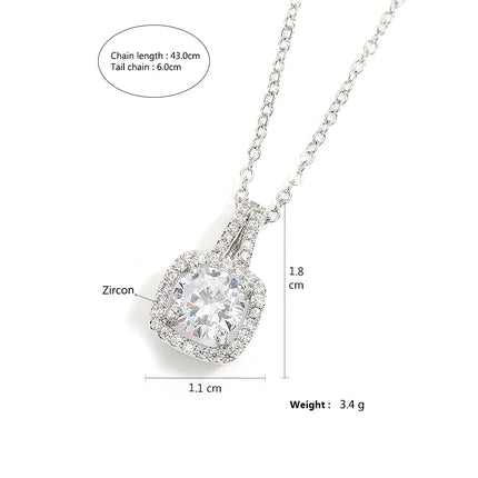ZAKOL Simple Geometric Crystal White Zircon Pendant Necklace For Women Silver-Color Wedding Party Jewelry Gift With Box PlatiNum