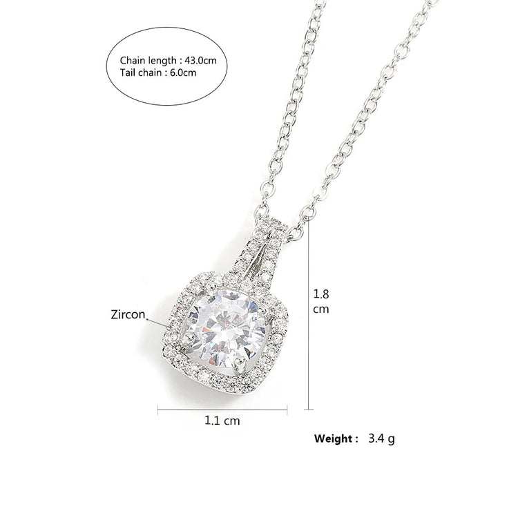 ZAKOL Simple Geometric Crystal White Zircon Pendant Necklace For Women Silver-Color Wedding Party Jewelry Gift With Box PlatiNum