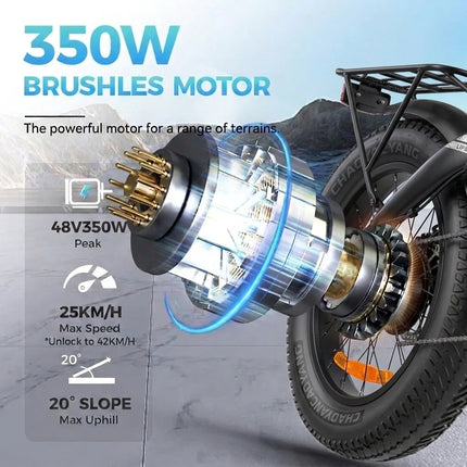 UNIVERCYCLE B4 ERIS Bici Elettrica Pieghevole 20" Pneumatico Largo Batteria 48V 13Ah Motore 250W Cambio 7 Velocità Freno a Disco Idraulico 25KM/H