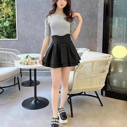 Lautaro Damen-Stufenminirock Frühling Sommer, Schwarz, Süß, Kawaii, Hohe Taille, Cutecore-Kleidung, Japanischer Modestil