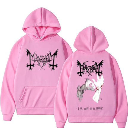 Death Black Metal Mayhem Print Hoodie Men Women Vintage Casual Hooded Tracksuit Male Fashion Gothic Rock Oversized Streetwear PlatiNum